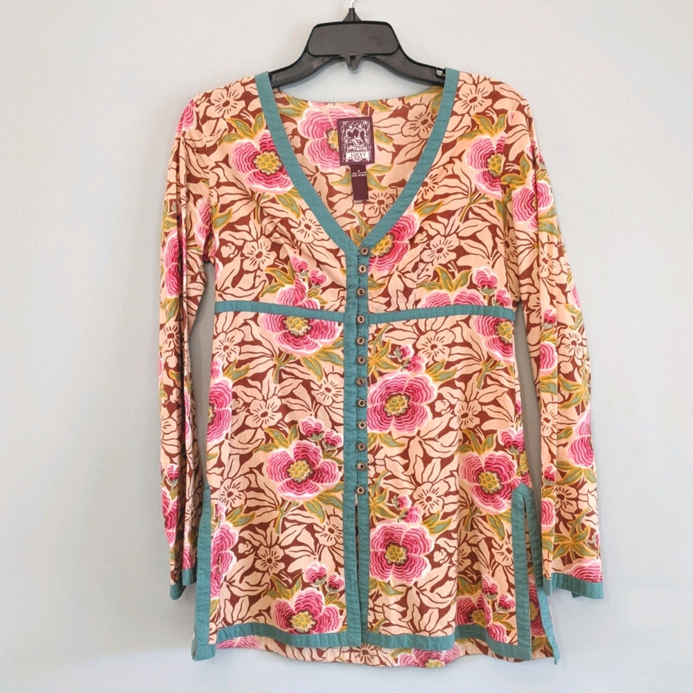 Lucky Brand Tunic Top Floral V Neck Size Small